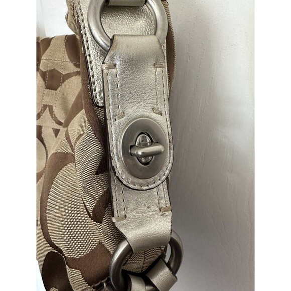 COACH Signature Monogram Bag Style 11648 Carly Shoulder Handbag Tan Preowned - Picture 6 of 12
